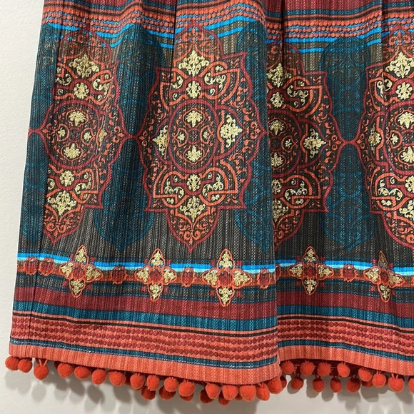 Kenzie Girl Linen Blend Pleated Skirt Pom Pom Hem Detail 5 - Picture 4 of 16